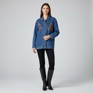 Carol Little denim embroidered art beaded denim jacket size 16 W boho festival